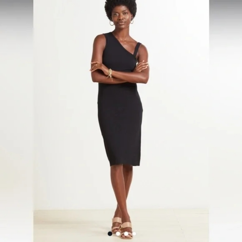 NWT Bobi One-Shoulder Ribbed Midi Dress